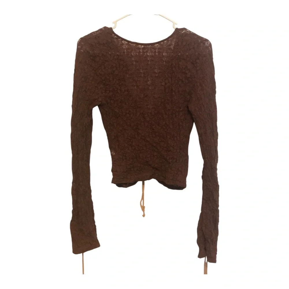 Free People Lilah brown lace long-sleeve top XS
